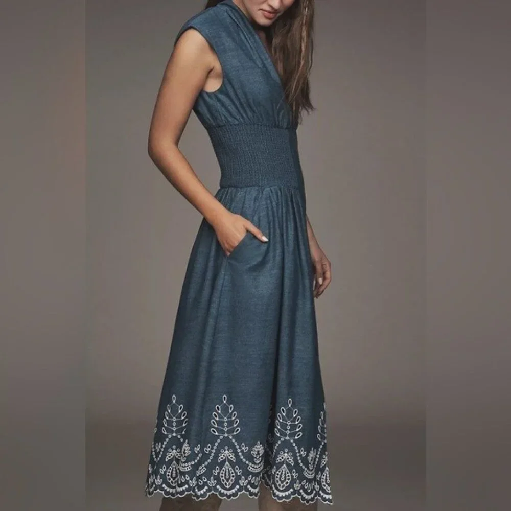NWT Size M- The Tommie Denim Eyelet Trim Dress 100% Cotton (NWT US$ 228) - Picture 3 of 16